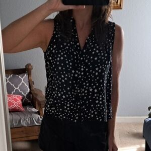 ASOS Miss Selfridge Black Star Print Sleeveless Shirt Size 6 (M)